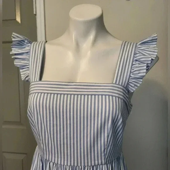 Gal Meets Glam Jasmine Southern Chic Striped Ruffle Tiered Hem Midi Dress(2) - Picture 8 of 12